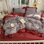 ensemble literie princesse housse couette drap taies oreiller fleurs roses romantique doux