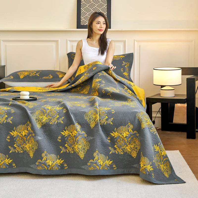 serviette couverture coton fleur gris jaune moderne décoration lit portable été hospitalière voyage pique