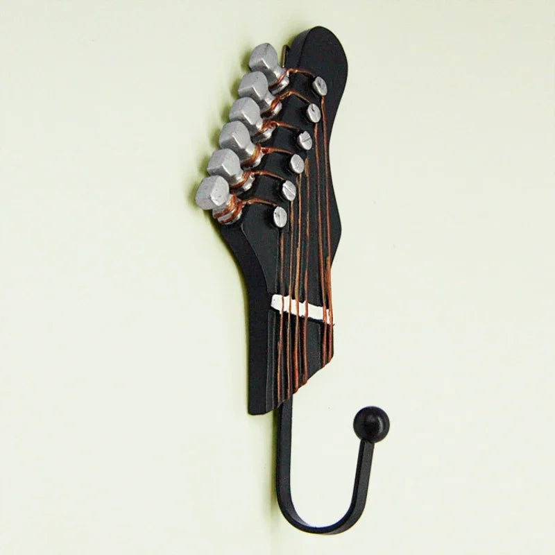 décoration murale tête guitare électrique noire dorée simulateur cordes moderne porte clefs