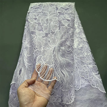 tissu dentelle guipure brodé paillettes fleurs géométriques couture robe haute qualité orange bleu