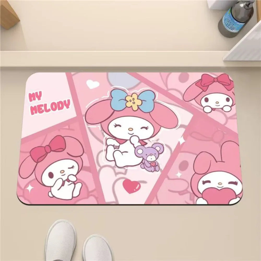 tapis bain antidérapant absorbant rapide hello kitty motifs kawaii personnages cœurs arcs rose violet