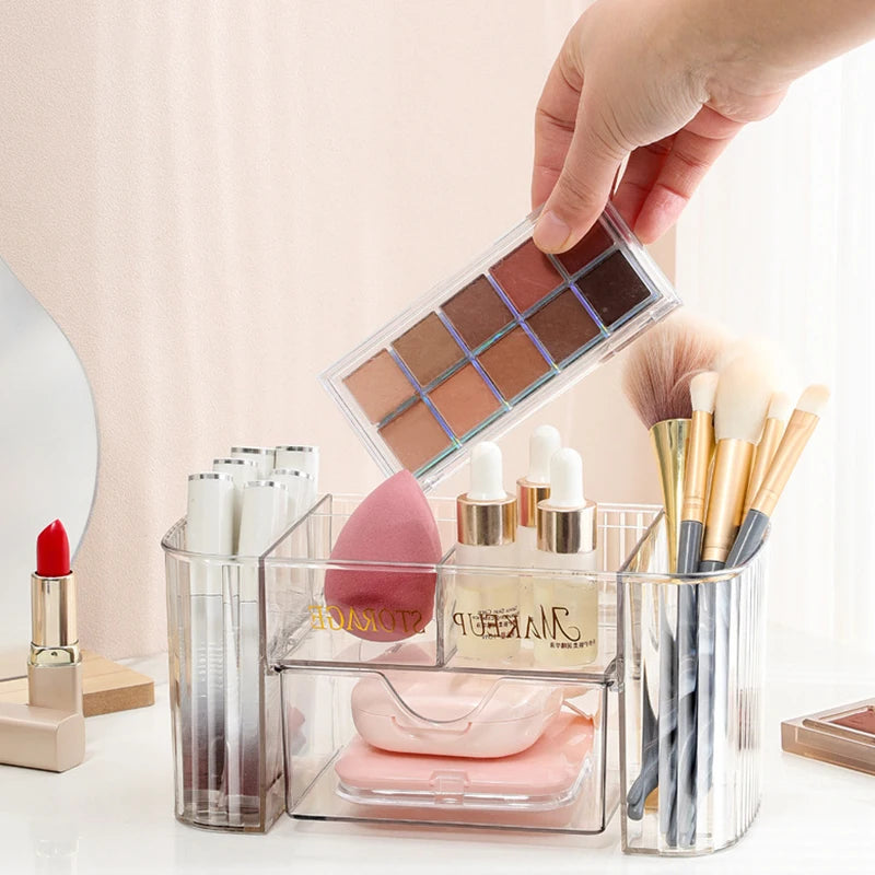 boîtes rangement maquillage accessoires transparentes modernes minimalistes brosse palette ruban adhésif étui