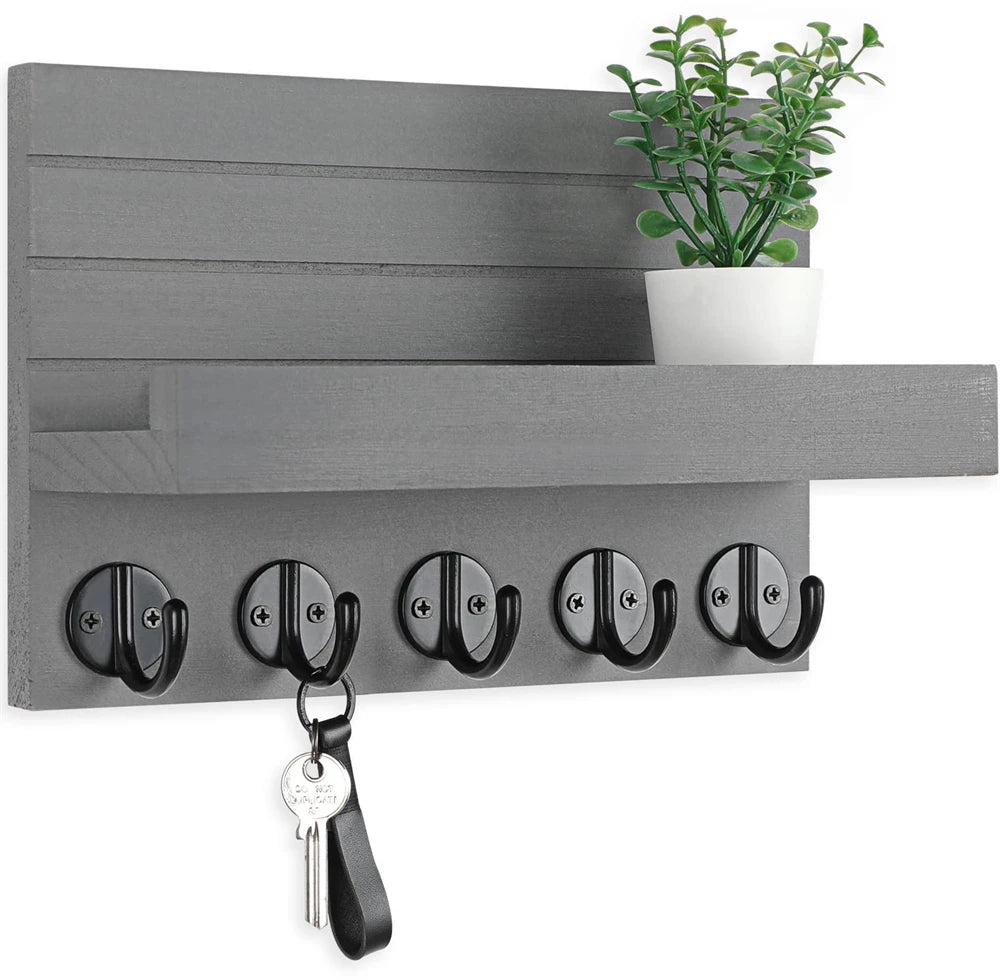porte clés mural bois compartiment courrier entrée salon vis moderne écologique rectangle gris
