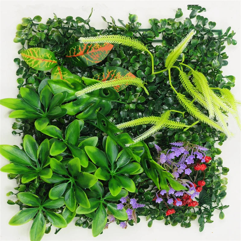 panneau mural plantes artificielles herbe verte fleurs blanches décoration jardin extérieur mur extérieur décoratif