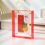cadre photo moderne acrylique transparent floral bleu orange vert rose clips mural