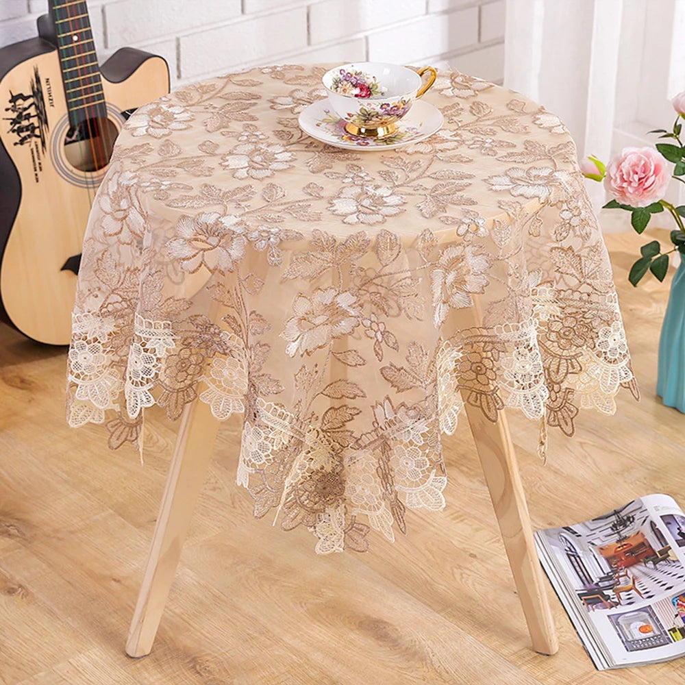 nappe table fleur brodée polyester imperméable rectangle classique romantique beige roseclair