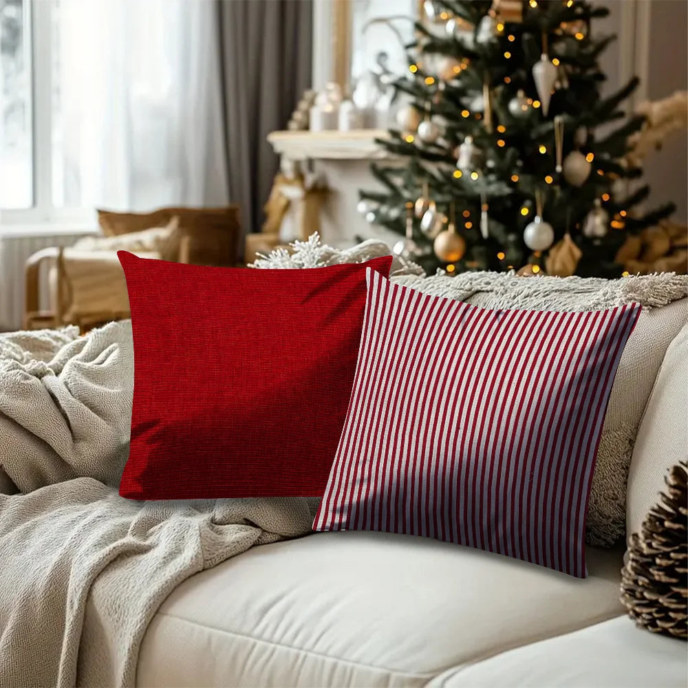 coussins rouge blanc carreaux rustique décoration hiver noël polyester fixations