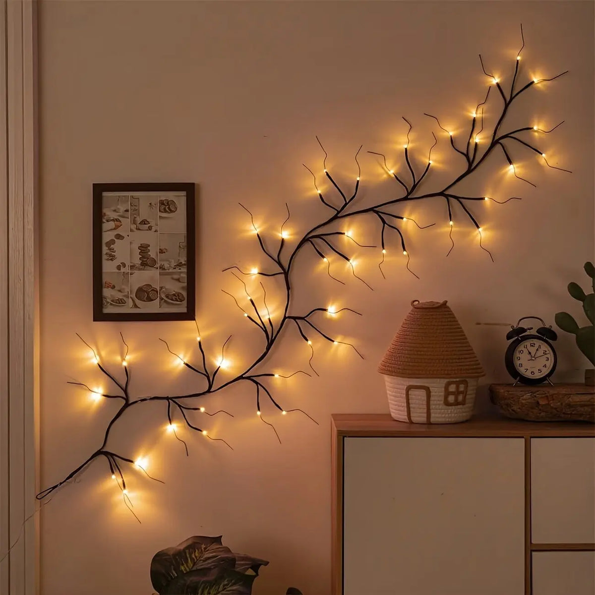 décoration halloween branches lumineuses led noires 48 ampoules usb naturel