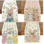chemin table pâques lapins fleurs printemps jaune rose verte bleue pastorale imperméable polyester rectangle