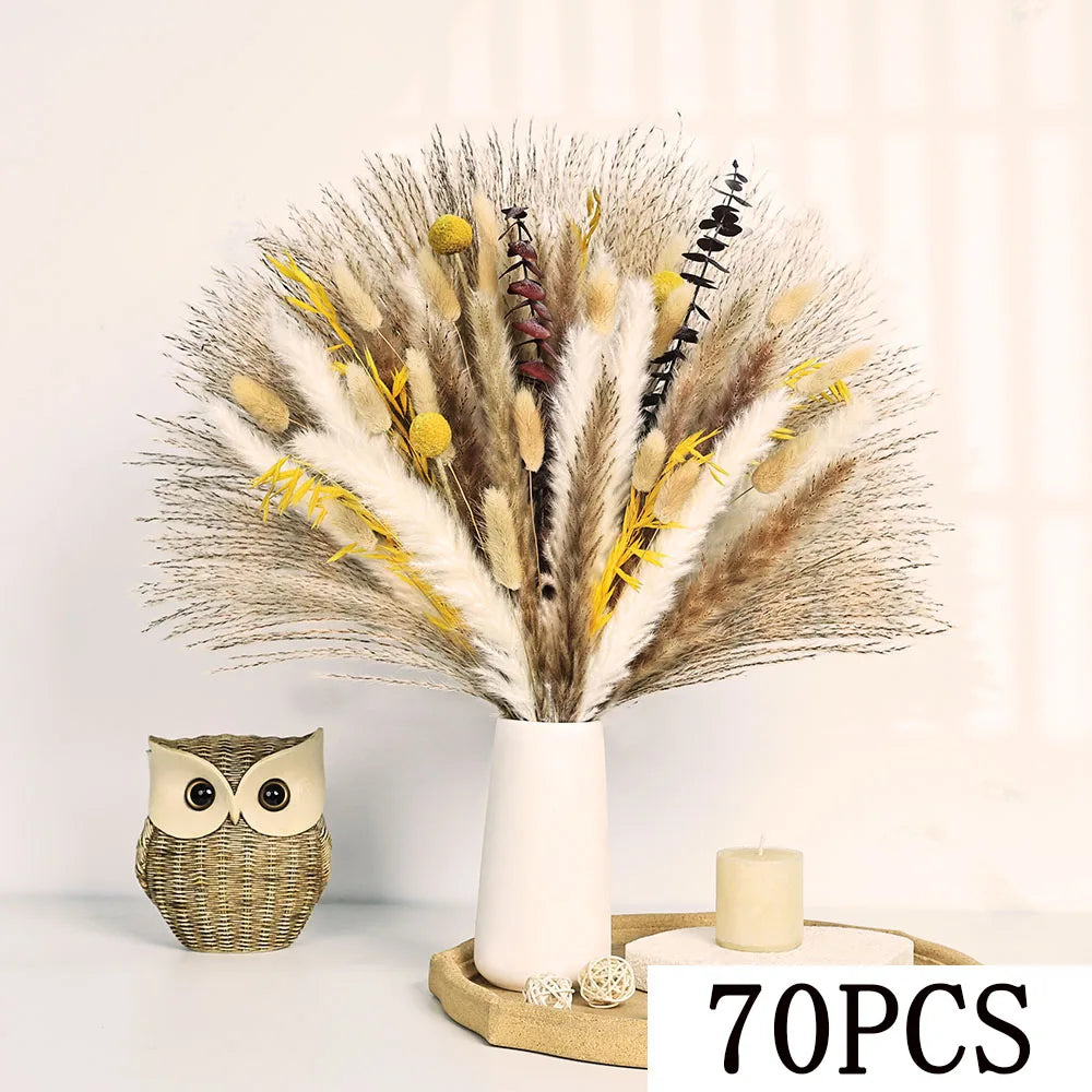 bouquet fleurs séchées naturelles vase boho décoration intérieure anniversaire noël valentin rouille blanc