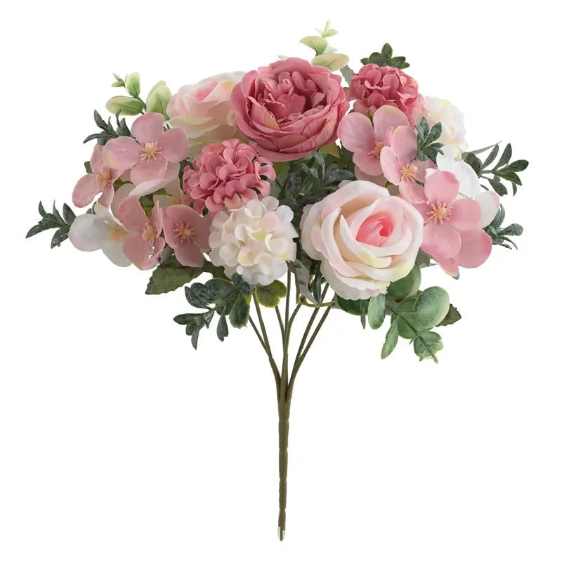 Bouquet artificiel roses blancs feuilles vertes décoration intérieure mariage romantique classique 30cm