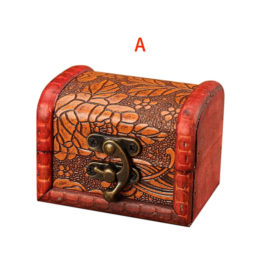 boîte bijoux vintage bois imprimé floral artisanal cadenas métal rouge marron beige