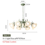 lampe suspendue moderne fleurs vert blanc abat jour verre dépoli led salon chambre