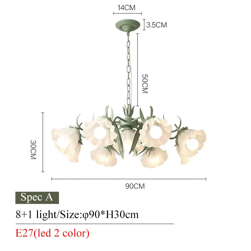 lampe suspendue moderne fleurs vert blanc abat jour verre dépoli led salon chambre