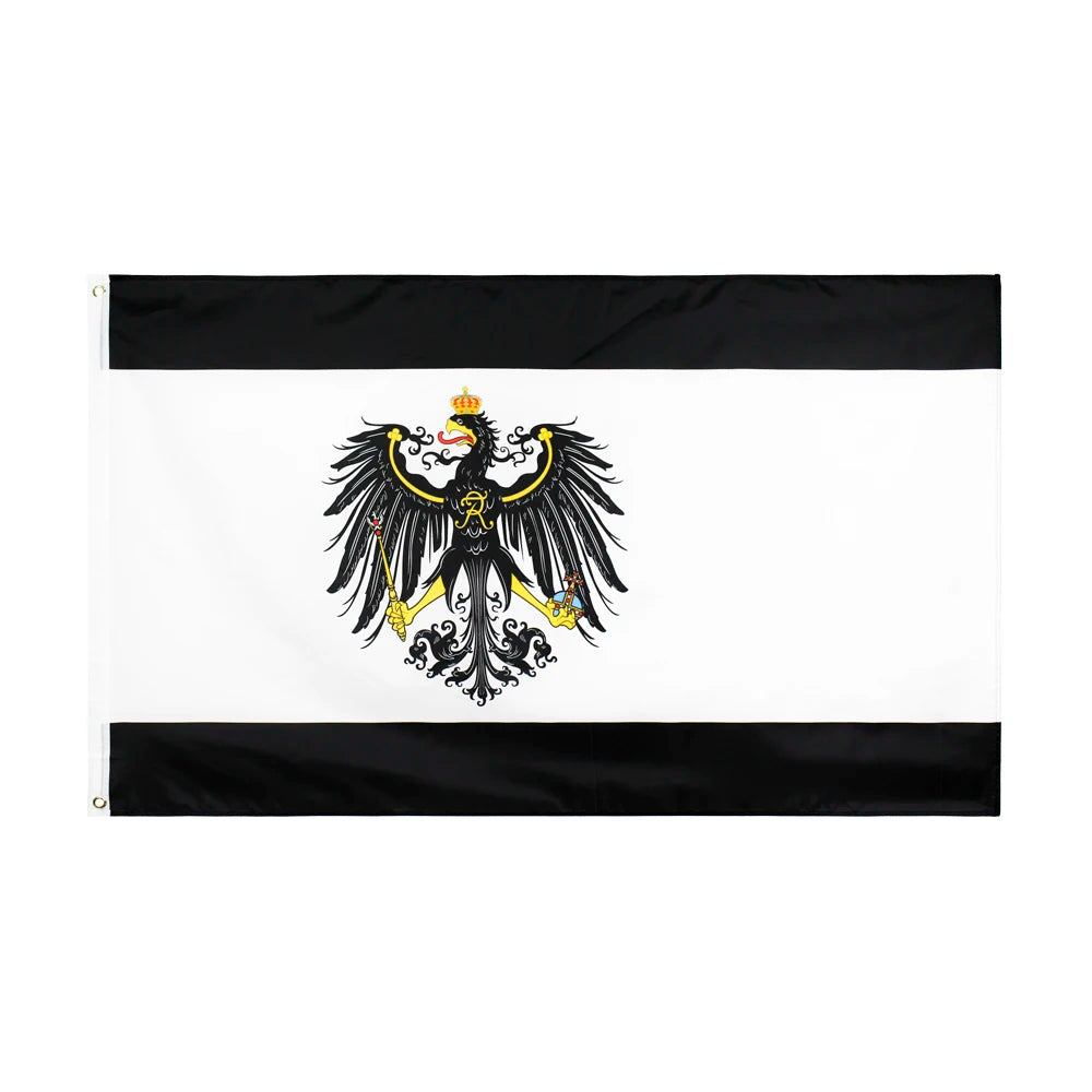 drapeau noir blanc aigle couronne motifs floraux classique heraldique décoration dorés polyester super tex
