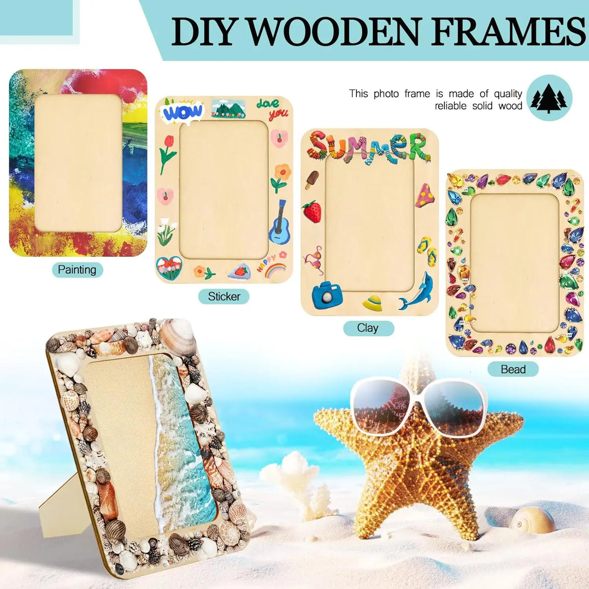cadres photo bois massif beige classiques bordures ondulées kit décoration mariage anniversaire bricolage