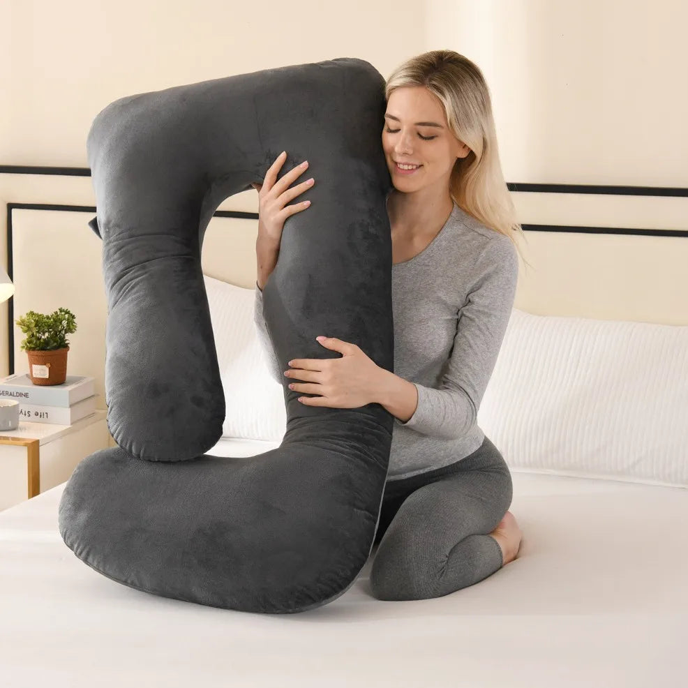 coussin maternité velours doux gris confortable fermeture zip side sleeping allaitement body support lit