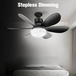 ventilateur lumière intégrée moderne noir blanc 52cm 42cm télécommande led ailes plastique