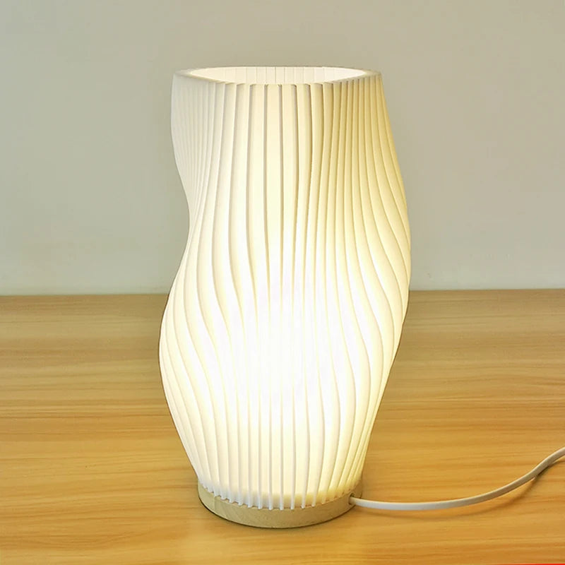 lampe table moderne blanc rayures verticales opacité base plate câble électrique chambre étude