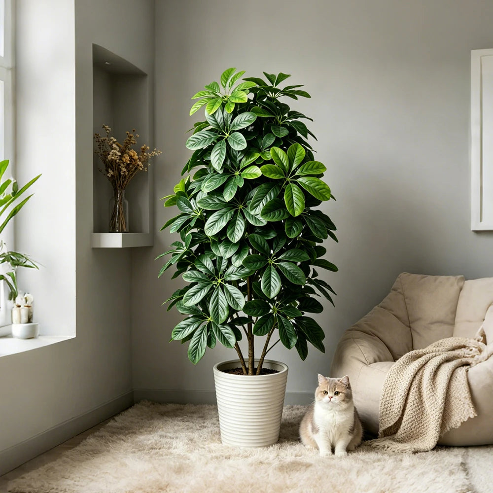 plante artificielle grande feuilles vertes intérieur decoration maison pot blanc 85cm 98cm