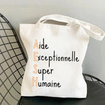 sac main toile imprimée blanc moderne poignées détachables sans fermeture éclair