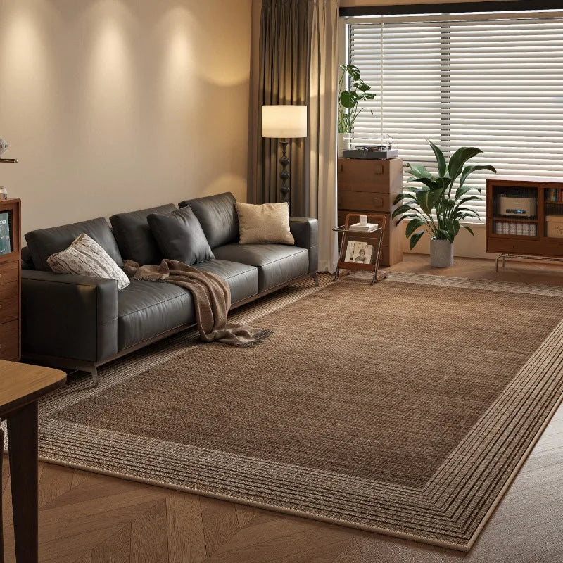 tapis salon moderne marron beige texture tissée rectangulaire antidérapant décoration maison intérieur minimaliste