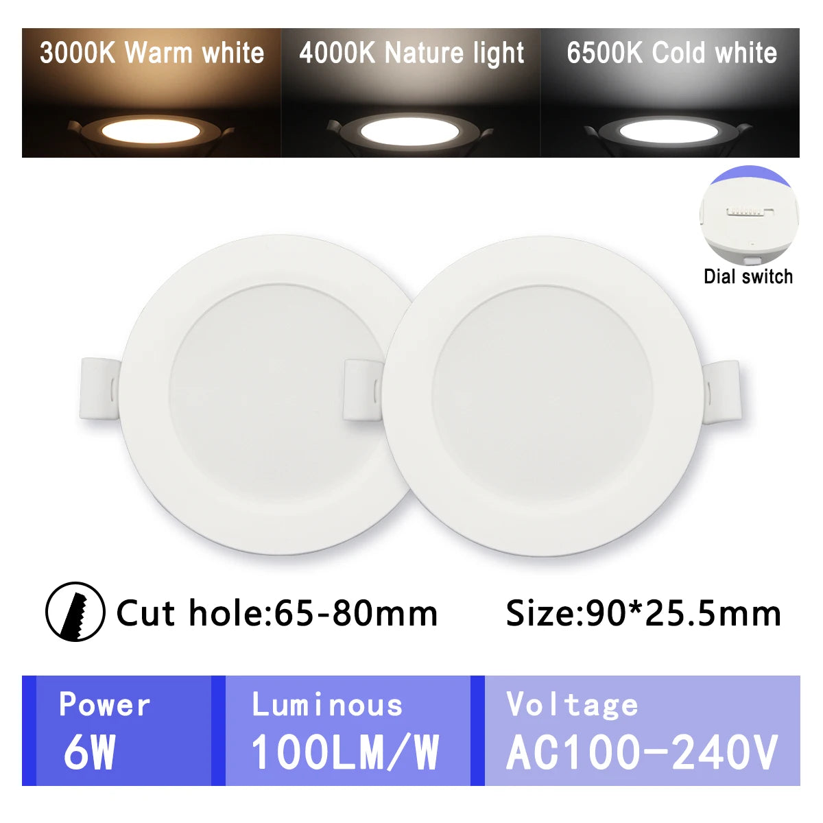 ampoule led downlight 10w 24w blanc moderne cable électrique 110v 220v cct 3000k 4000k