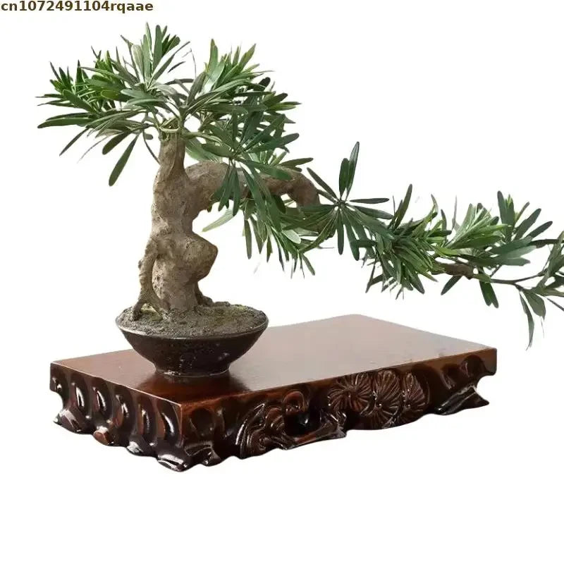 support bois sculpté classique miniature base décoration intérieure pot fleurs bonsaï succulentes tréfonds marron