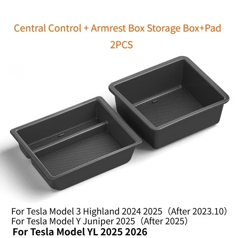 boîte rangement central tesla model noir texture flanelle pratique silicone moderne