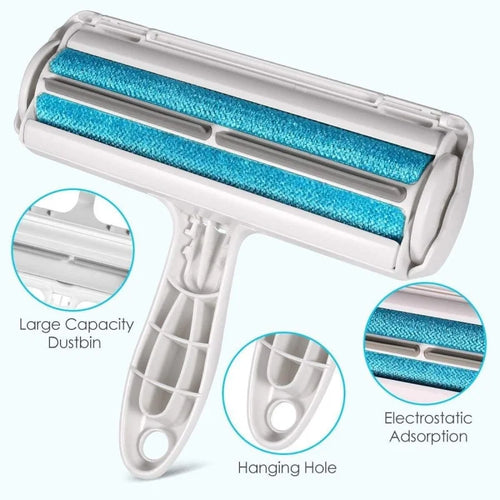 nettoyeur poils animaux rouleau adhésif blanc bleu turquoise ergonomique auto nettoyant portable meubles tapis