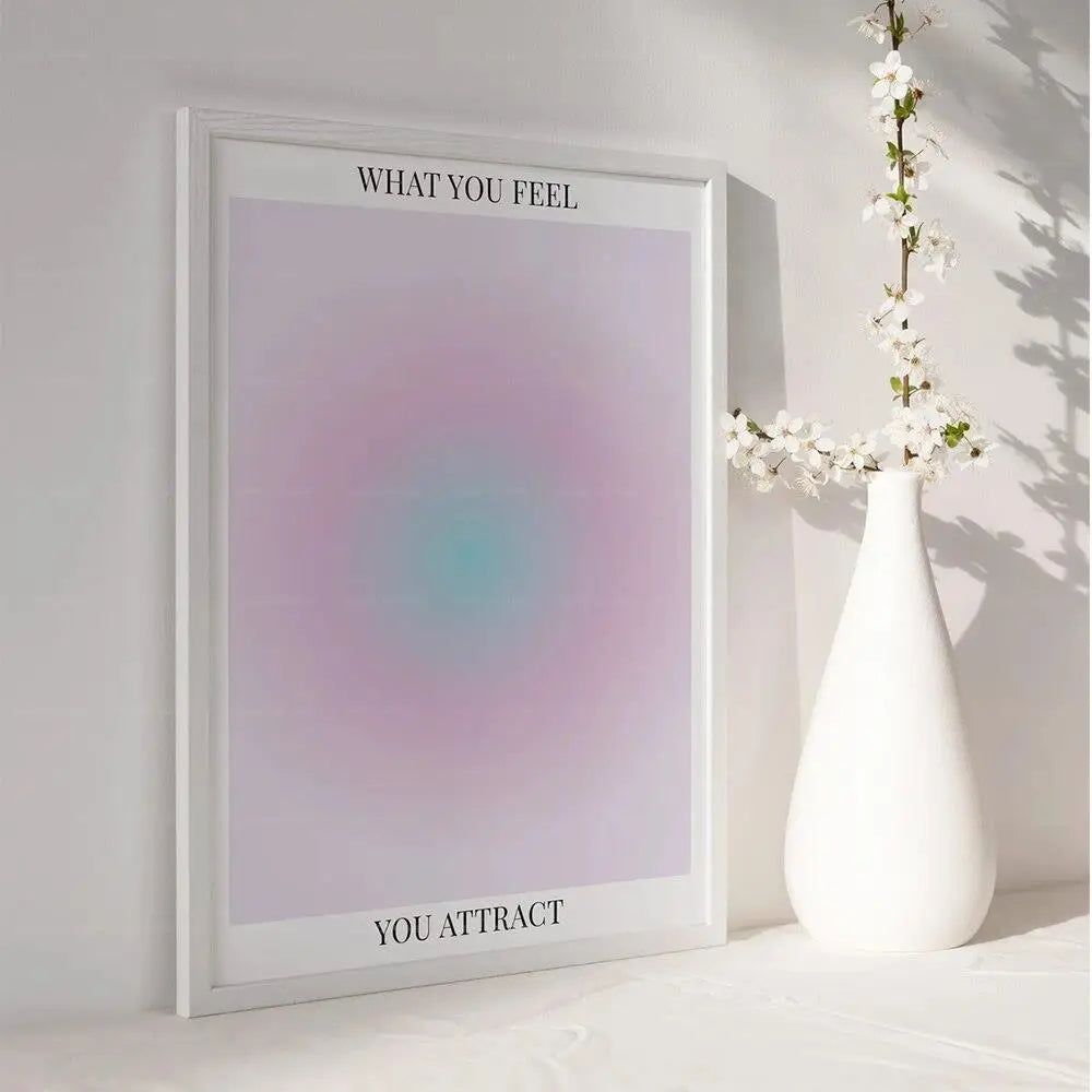 affiche moderne toile abstraite bleu rose jaune dégradée minimaliste décoration intérieure chambre salon