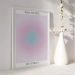 affiche moderne toile abstraite bleu rose jaune dégradée minimaliste décoration intérieure chambre salon
