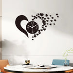 horloge murale acrylique forme cœur quartz noir décoration moderne chambre salon adhésif aiguille