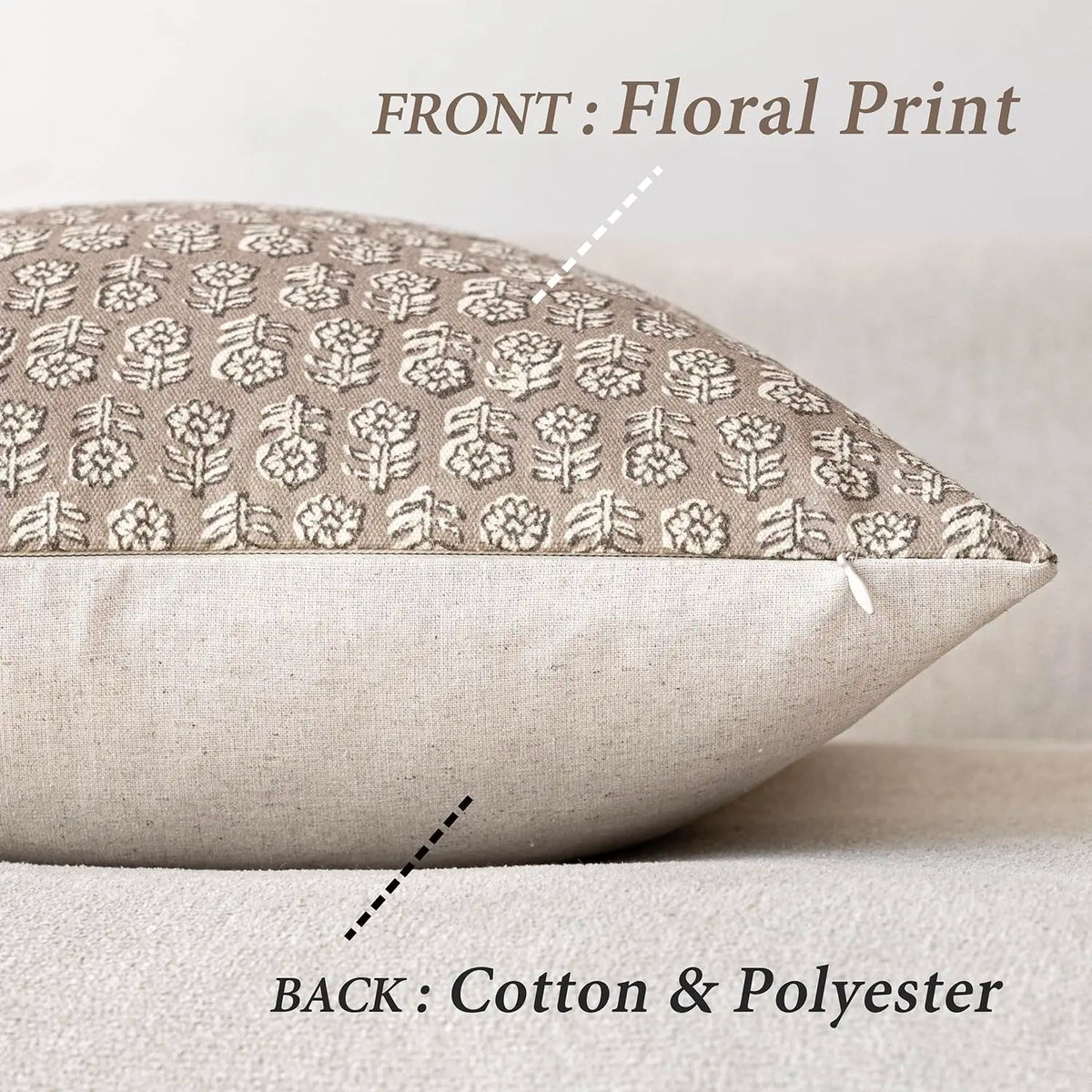 housse coussin décorative imprimé floral beige moderne canapé salon maison intérieur