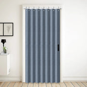 rideau porte pliante bleu rayures tissu texturé gouttes d'eau moderne opaque isolation esthétique fonctionnelle