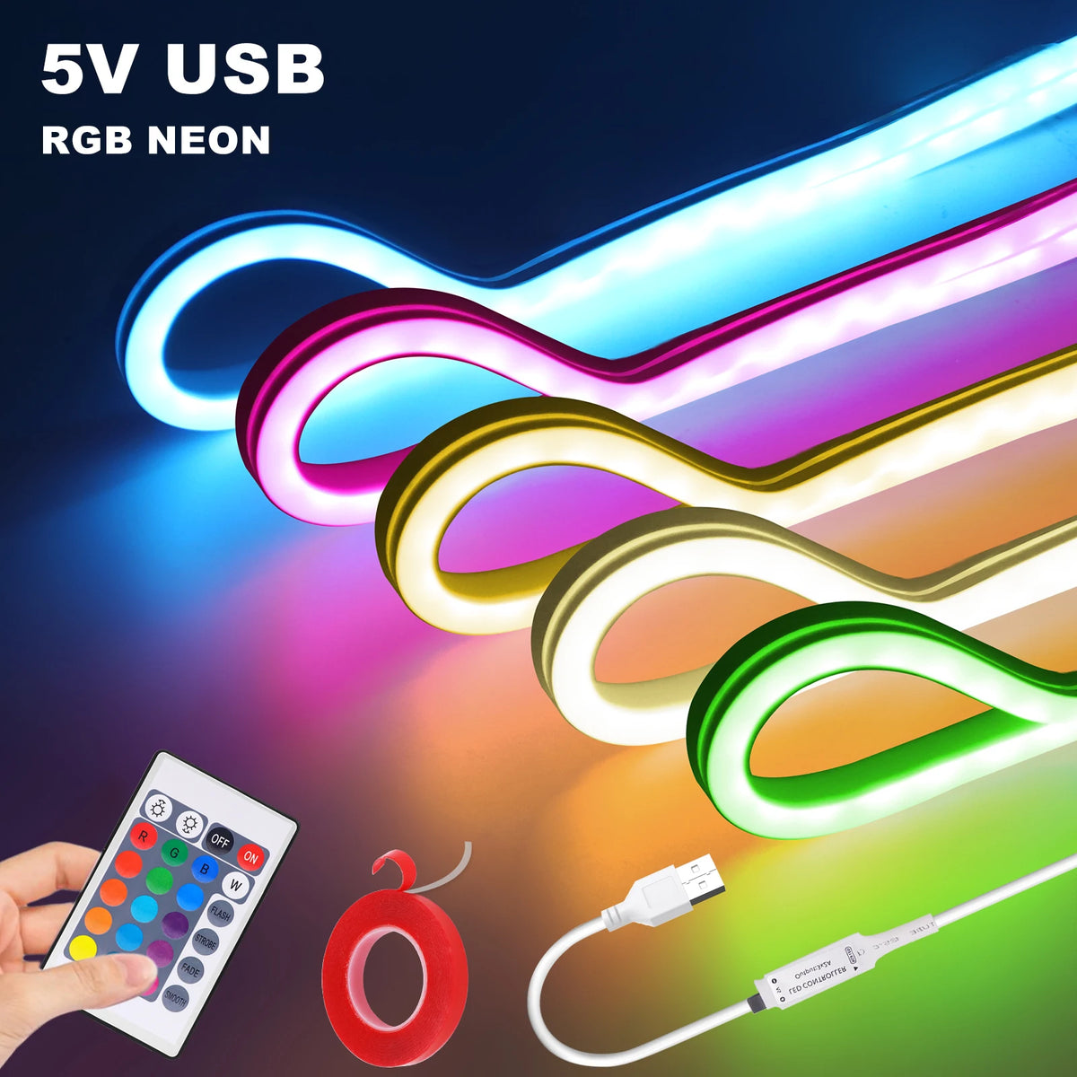 ruban led flexible multicolore moderne télécommande adhésif 1m 2m 3m 4m 5m