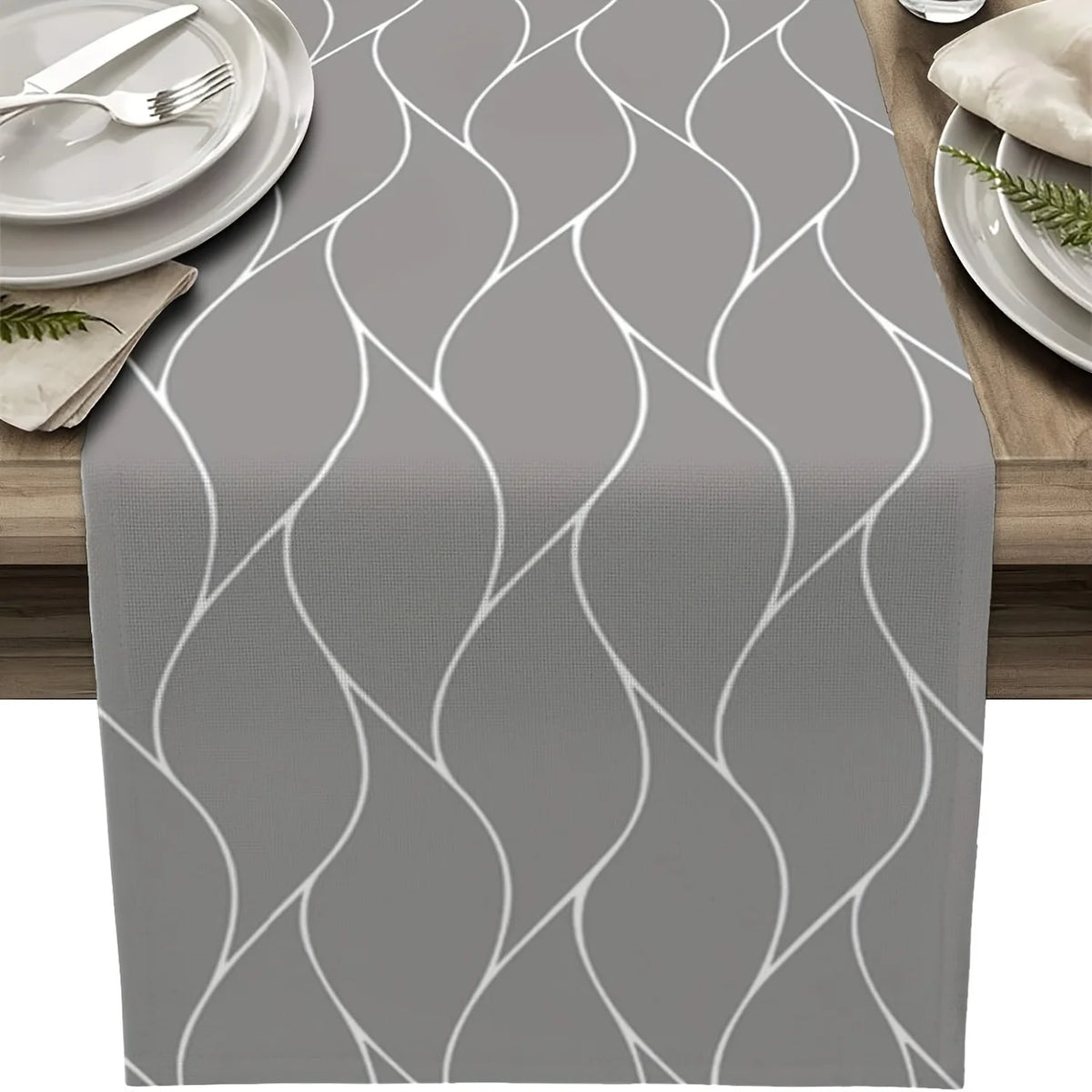nappe table gris moderne motifs ondulés blancs thème noël halloween pâques mariage coachella minimaliste