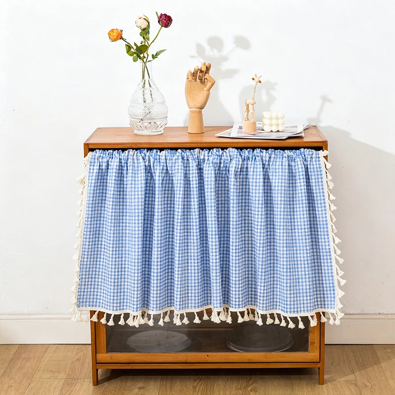 rideau décoratif gingham bleu vert rose rustique salon farmhouse vintage polyester