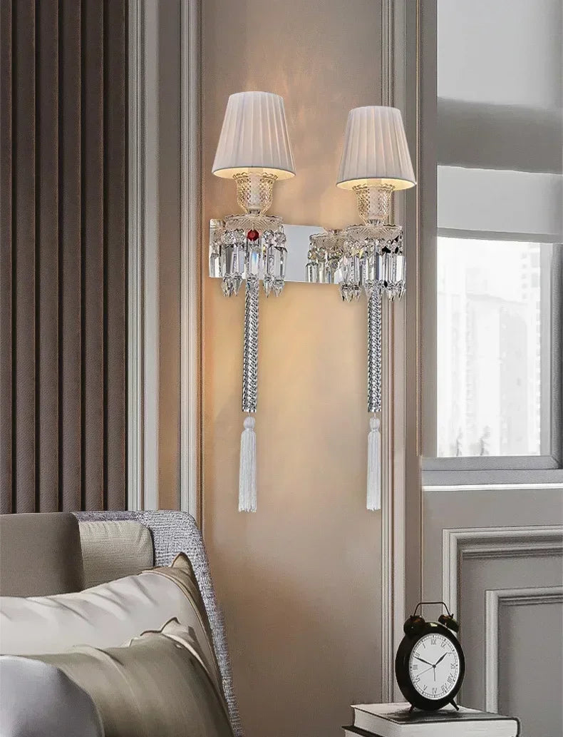lampe murale cristal transparente abat jour blanc doré élégante classique fixée mur européen moderne