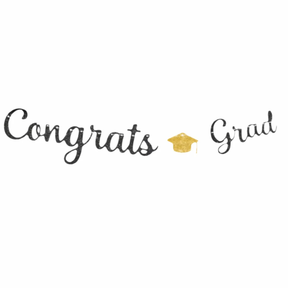 guirlande décoration fête graduation lettres paillettes chapeau diplôme ballons confettis