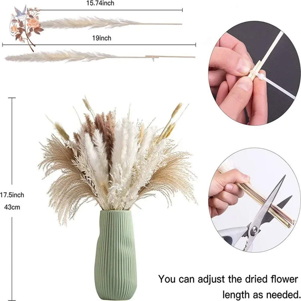 bouquet fleurs séchées pampas naturel rustique blanc beige marron décoration maison mariage anniversaire fête