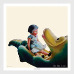 impression toile illustration rétro jeune fille crocodile stylisé couleurs vives fond beige vintage