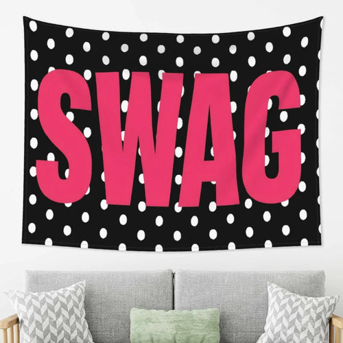 tapisserie murale noire pois blancs lettres roses swag décoration chambre moderne tissu pop art