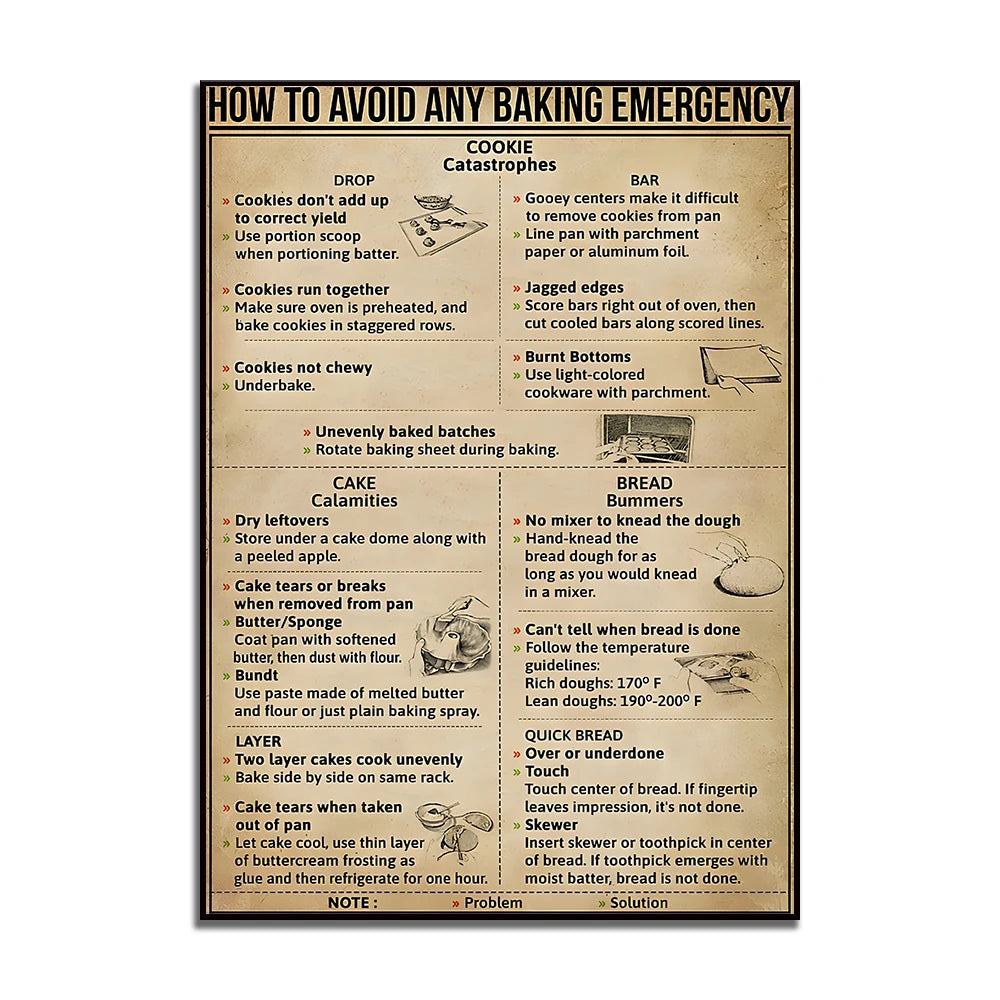 affiche vintage guide cuisson informative cadre noir papier toile beige noire blanche