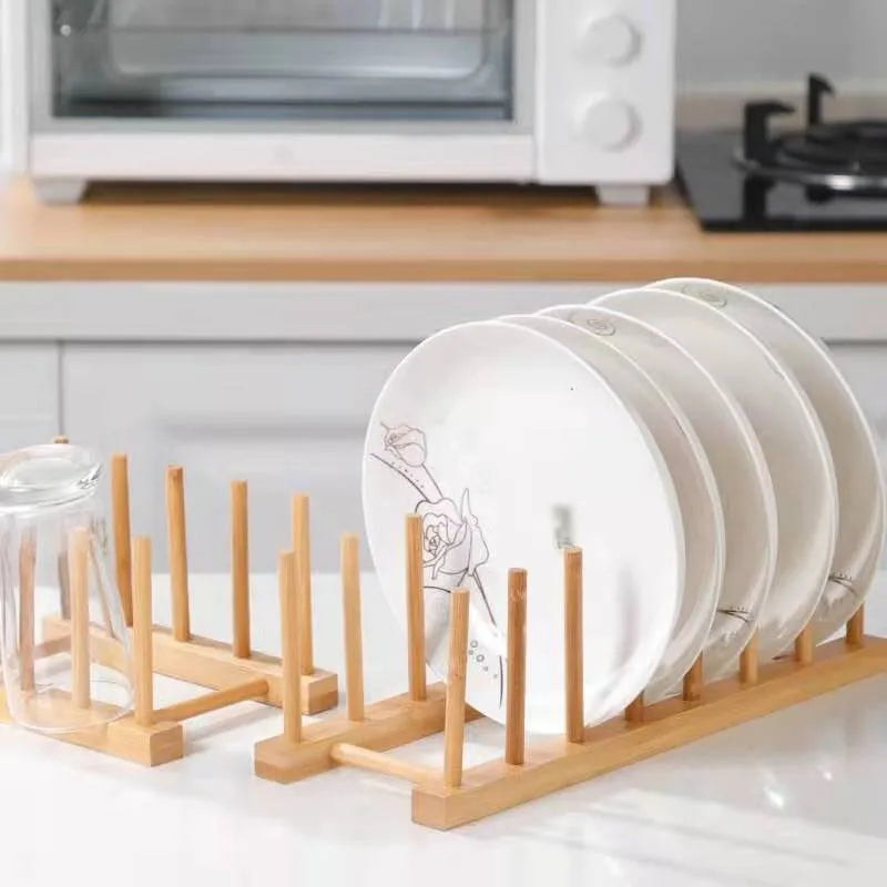 support assiettes bois naturel moderne drainage auto étagère cuisine rangement vaisselle