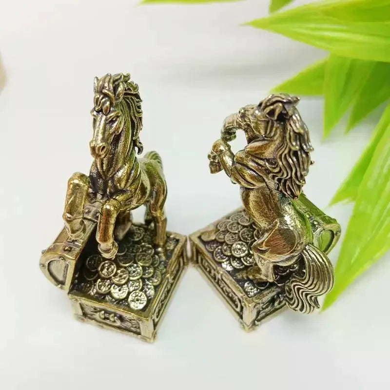 figurine decorative cheval coffre pieces doré bronze decoration maison feng shui prosperity antique