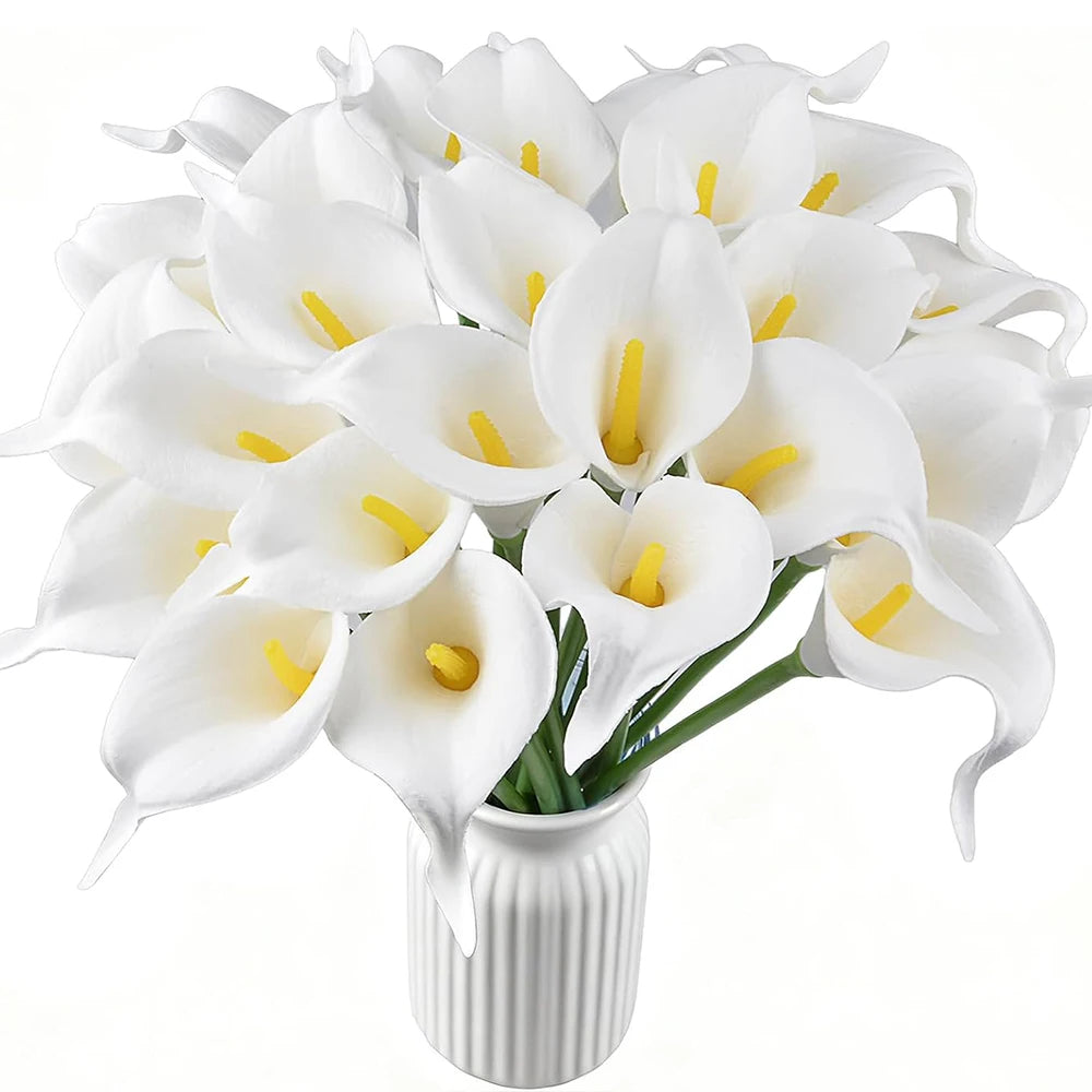 bouquet fleurs artificielles calla blanches ruban coton décoration mariage intérieur moderne minimaliste