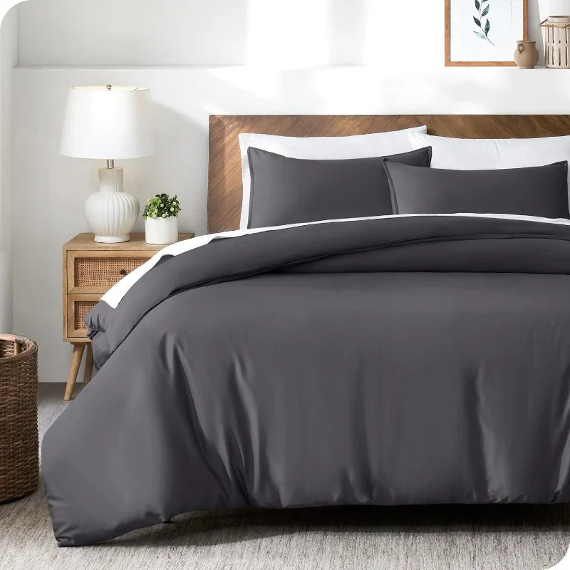 ensemble housse couette fibre bambou lyocell pièces lit simple moderne couleur unie