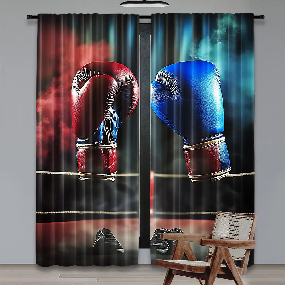 rideaux gants boxe rouge bleu imprimé sportif modernes polyester