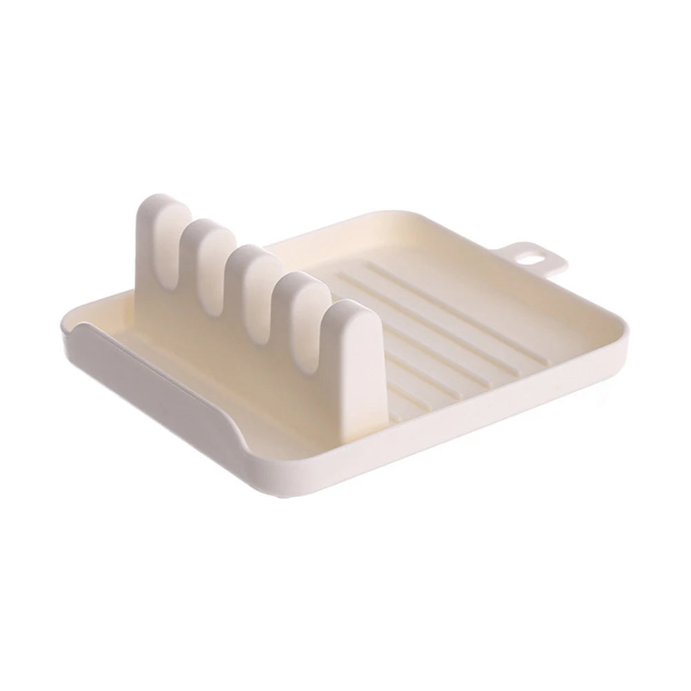 support ustensiles cuisine moderne vert clair gris blanc rainuré adhésif spatule bois couteau poisson